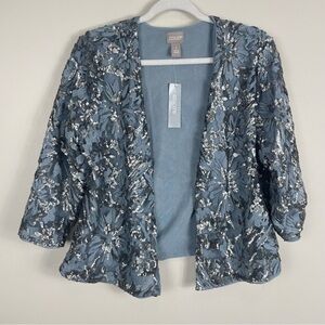 Chico's Soho Sequin Floral Lace Novelty Sweater Open Front Cardigan Women Medium